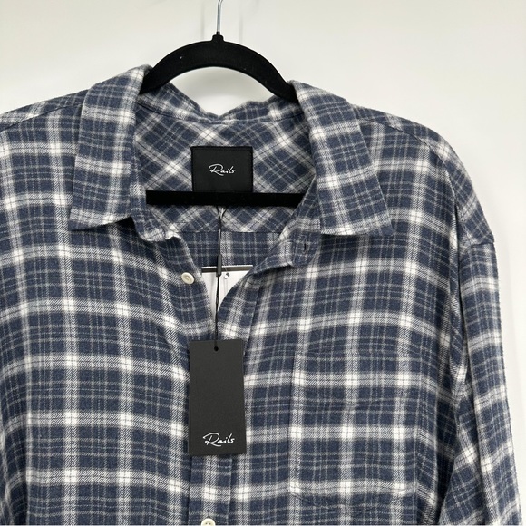 Rails Men's Brushed Lennox Long Sleeve Flannel Denim White Grey Blue XXL - Picture 4 of 7